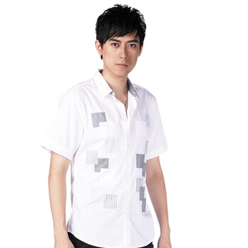DESIGN CORNER 男士韩版休闲纯棉撞色贴布时尚短袖衬衫SH11S2108 白色 XL