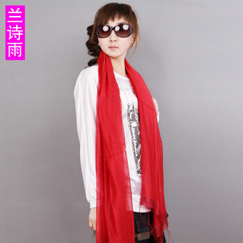兰诗雨 纯色流苏女士围巾SBKD220065 红色 均码