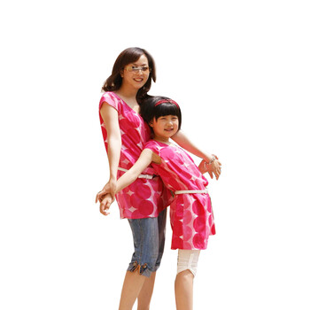 喜乐趣-MW0104A 夏 玫红渐变圈圈连衣裙 母女装 红色 130cm