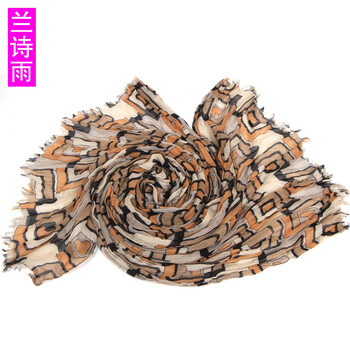 兰诗雨 棉女士围巾MSSB000007 茶色 均码