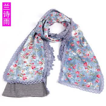 兰诗雨 女 牛仔棉质 围巾BGWJ650005 C蓝 均码