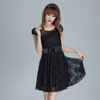 百依秀子 2012夏季新款 优雅超美蕾丝连衣裙 2012-B287 黑色 XL