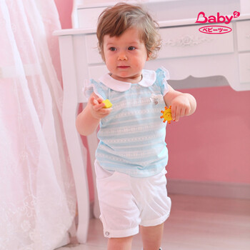 Baby2 2012新款婴幼儿夏装女婴童翻领衫套装YXB392082 浅蓝色 100