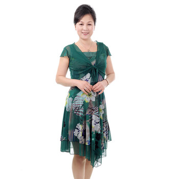 天伦奥琪中老年连衣裙夏装妈妈装短袖连衣裙女装连衣裙LYQ1205 蓝色 4XL
