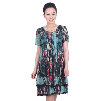 天伦奥琪中年女装中老年短袖连衣裙妈妈装夏装裙子LYQ1283 紫色 4XL