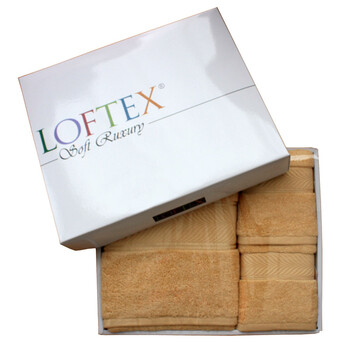 亚光LOFTEX 3#加厚加重高档欧美风格纯棉毛巾抹胸擦脸一吸就干礼品面浴礼盒装（1浴2面） 土黄色 套巾