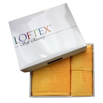 亚光LOFTEX四季之渐变纯棉面巾浴巾无捻工艺柔软吸水亲肤面浴礼品装（1浴2面） 黄色 套巾