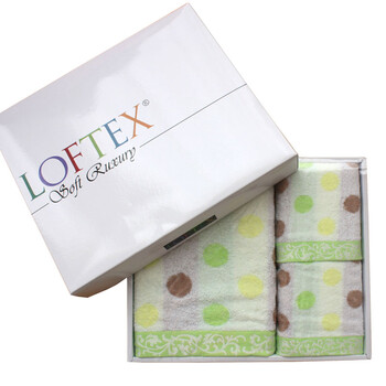 亚光LOFTEX童话纯棉毛巾可爱圆点婴儿浴巾女士抹胸日本毛巾创意柔软吸水面浴礼品装（1浴2面） 绿色 套巾