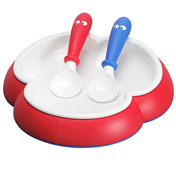 BabyBjorn Plate and Spoon 人体工学造型餐具组 红色