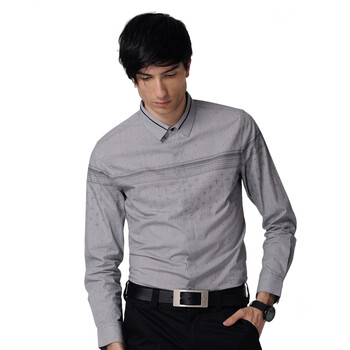 积普JIPU男装新款优雅纹理男士长袖衬衫9121030708 灰色 XXL