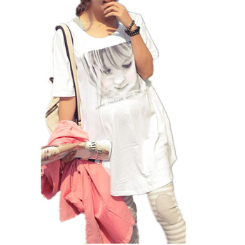 蕾曦 2012韩版孕妇装 夏装新款 宽松孕妇T恤孕妇上衣时尚长版T恤 ZI.方框女孩 图片色 均码