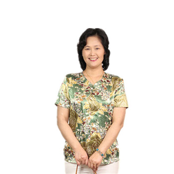 比尔丝 韩版加肥加大女装新款冰丝时尚圆领妈妈装夏装短袖 Blfl 超顺# 绿色 XXXXL