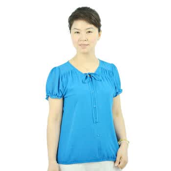 菲蒙索尔2012中老年女装夏装新款衬衫短袖中年妈妈装宽松气质T恤44861 孔蓝 3XL/185