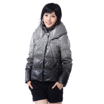 雅鹿 新品女士 渐变仿皮短款 羽绒服 ^@^LD20060 灰色 XL