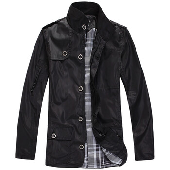 no1dara秋装新款英伦男装立领休闲男士夹克中长款薄款外套WT855 黑色 XXL