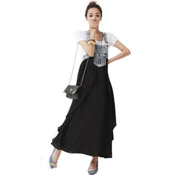 蕾曦 夏装韩版 夏季孕妇裙 牛仔拼接孕妇长裙 孕妇背心裙 ZI.902 图片色 均码