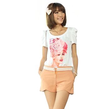 星惟ENJOYSTIN2012夏装韩版休闲显瘦珍珠装修花瓣短裤热裤EJ0041 卡其 L