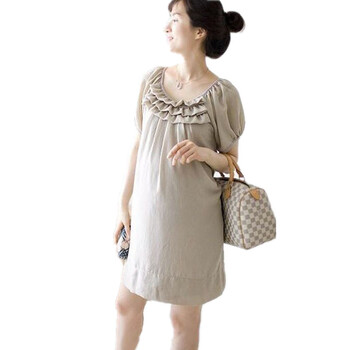 蕾曦 2012夏季新款 雪纺连衣裙 花边领泡泡袖公主裙韩版孕妇裙 ZI.1111 灰色 均码