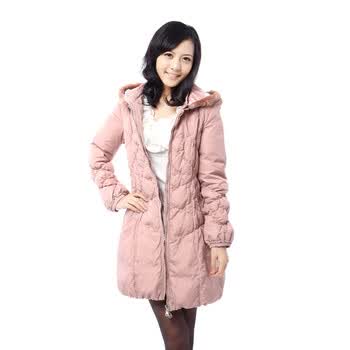 雅鹿 女士可爱熊耳朵毛帽中长款羽绒服^@^LD25020 玉粉 175/XXL