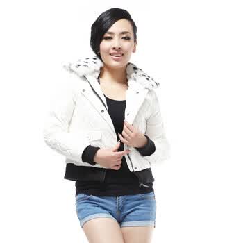 雅鹿 女 斑点草兔毛领菱形格短款羽绒服 ^@^YL90530 白色 175/XXL