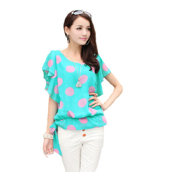 西子阁夏新款淑女时尚休闲雪纺小衬衫HHSJ2581 兰色 XXL