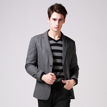 步森busen2012秋冬男士外套经典羊毛毛呢两扣单件西服上衣FC1W7876D849 深灰 185