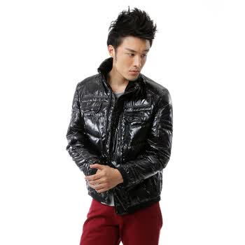 蓝冰 男 亮PU简单时尚短款含绒90%羽绒服 ^@^BB52080 黑色 190/4L