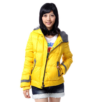 雅鹿 女 糖果色拼呢时尚短款90绒羽绒服 ^@^LD20030 日光黄 175/XXL