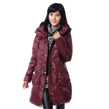 雅鹿 女 特殊工艺口袋修身中长款90%羽绒服 ^@^LD25110 红色 175/XXL