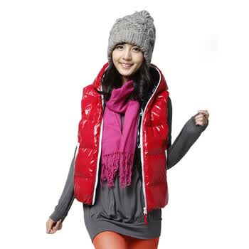 雅鹿 女 亮面双面穿羽绒服背心马甲马夹 ^@^YBC9230 红色 160/M