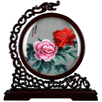 
                                        雪狼 湘绣 双面绣 摆件 装饰画 木框 手工 刺绣 牡丹 客厅装饰画 礼盒 20                