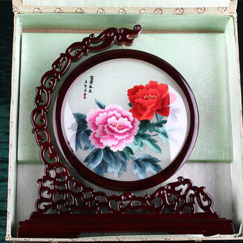 
                                        雪狼 湘绣 双面绣 摆件 装饰画 木框 手工 刺绣 牡丹 客厅装饰画 礼盒 20                