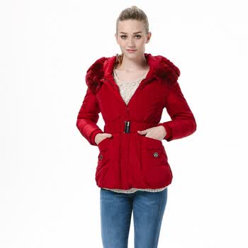 波司登羽绒服女连帽兔毛领 修身款 BR2244 36(英伦红) 190/108A(XXXXL)