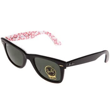 RAYBAN 雷朋 中性款外黑内侧白底红色RAYBAN字样镜框绿色镜片太阳镜 2140A 1017 50MM hz