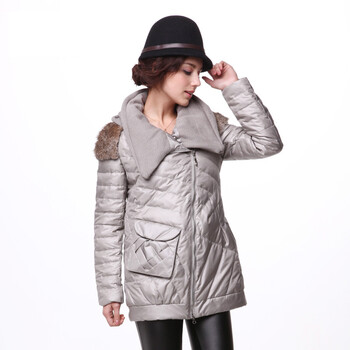 年中大促 爱美斯双层领短款女装新款羽绒服正品特价A115107 铁灰 (XL)170/92A