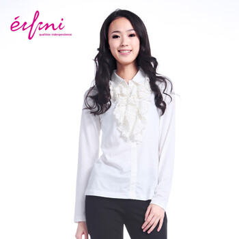 伊芙丽 夏季新款 韩版复古女士长袖OL通勤衬衫1062985 本白色 XL