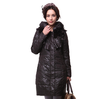 年中大促 爱美斯中长款兔毛荷叶边修身正品羽绒服特价A115218 黑色 (XXL)175/96A