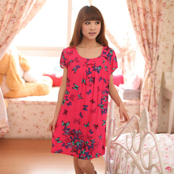 庆同夏季女式睡衣甜美公主梭织碎花纯棉布睡裙家居服1421 红色 XXL