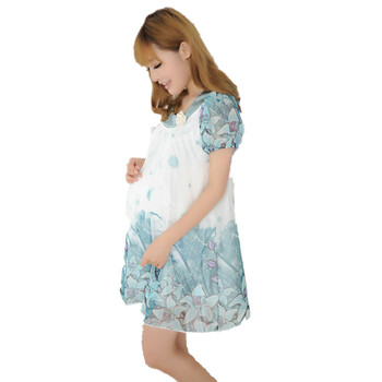 蕾曦 孕妇装 夏装 新款 孕妇裙 雪纺连衣裙 时尚 韩版 孕妇雪纺裙 ZI409 绿色 L