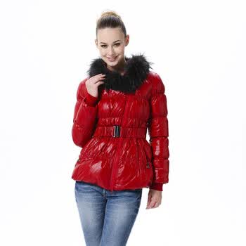 波司登羽绒服女亮面修身毛领时尚款 BR2258 36(英伦红) 190/108A(XXXXL)