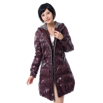 雅鹿 女 罗纹卷边连帽修身中长款羽绒服 ^@^LD25120 威尼斯红 175/XXL
