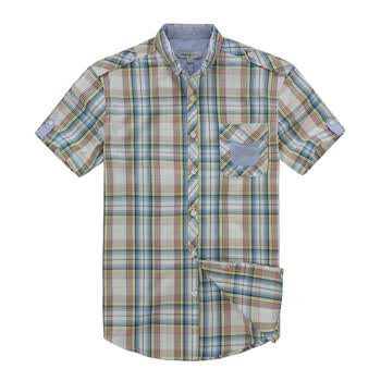 SMART-CROCO潮男夏装双色短袖纯棉格子衬衫时尚休闲男装JS-32406 014浅绿 XL