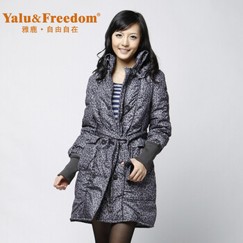 雅鹿·自由自在 女 豹纹中长款羽绒服 ^@^F108790 灰色 175/XXL