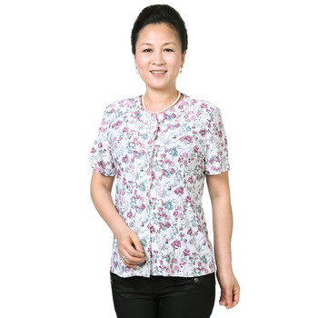 比尔丝 韩版时尚靓丽短袖中老年妈妈装衬衫 B16 新娇美女人衬衣# 粉色 XXXXL