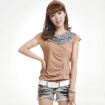 歌芸露 2012新品夏装修身韩版女装短袖堆堆领T恤Z1101059A 驼色 L码