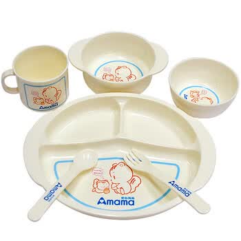 安心妈妈 A1137宝宝餐具六件组（三格餐盘+水杯+圆碗+双耳碗+勺、叉）套装更实惠！