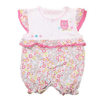 安婴保 0-2岁女宝宝夏天纯棉碎花两用档哈衣/连身衣/外出服8914 浅红色 18M 80cm
