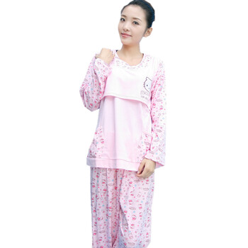 蕾曦 KT猫哺乳孕妇套装 月子服喂奶衣睡衣 夏秋冬可选 WML.KT猫 粉色 M