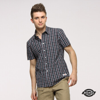 Dickies品牌正品12夏男式休闲格子短袖衬衫衬衣 原价359元1221301 酒红/紫色格子 (XXL) 185/104A