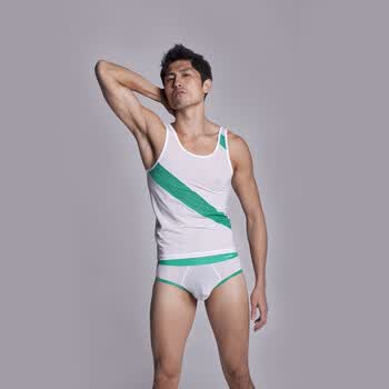 2012香港Hb热销新品 型男白色条纹百搭圆领背心 3色可选 绿色 XL